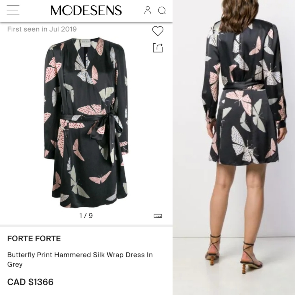 forte_forte Silk Butterfly Print Wrap Dress / Robe - Picture 3 of 6